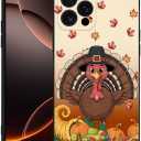 Compatible with iPhone 14 Pro Case 6.1 inch, Thanksgiving Turkey Phone Case Ultra Slim Thin Pumpkin Maple Leaf Silicone Cover Anti-Scratch Shockproof Protective Fall Harvest Rubber Cover (Orange Brown)