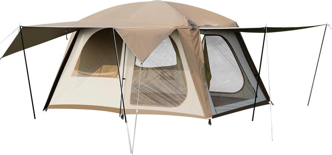 Vidalido 4-6 Person Camping Tent with 3 Door 2 Room Large Family Cabin Tents, Double Layer Waterproof Portable Glamping Tent, Big Tents for Outdoor Camping Hiking and Backpacking (Light Brown)