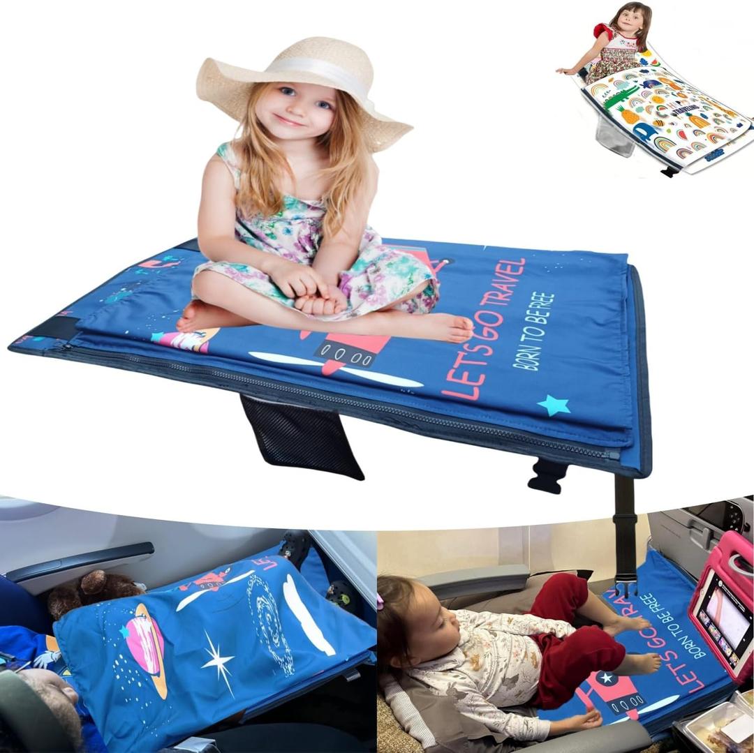 Baby Airplane Bed, Airplane Seat Extender for KidsToddler Travel BedPortable Kids Travel Bed, Toddler Travel Essential Foldable Airplane Crib for Kids (Blue)