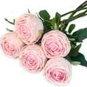 5Pcs Light Pink Real Touch Artificial Silk Flowers with Stems - Lifelike Latex Austin Rose Peony for Wedding Bouquets, Home Decor, DIY Floral Arrangements