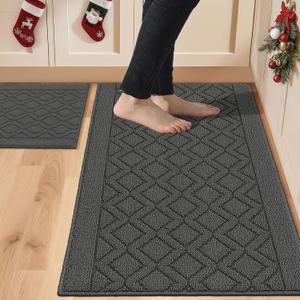 COSY HOMEER 48x20 Inch/30X20 Inch Kitchen Rug Mats Made of 100% Polypropylene 2 Pieces Soft Kitchen Mat Specialized in Anti Slippery and Machine Washable (Grey) (20"x30"+20"x48")
