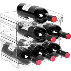 BoxedHome Plastic Water Bottle Organizer and Wine Rack Storage Holder for Inside Cabinet, Kitchen Countertop, Table Top, Pantry, Bars, Cabinets, Fridge - Clear (3 Tier 9 Containers)