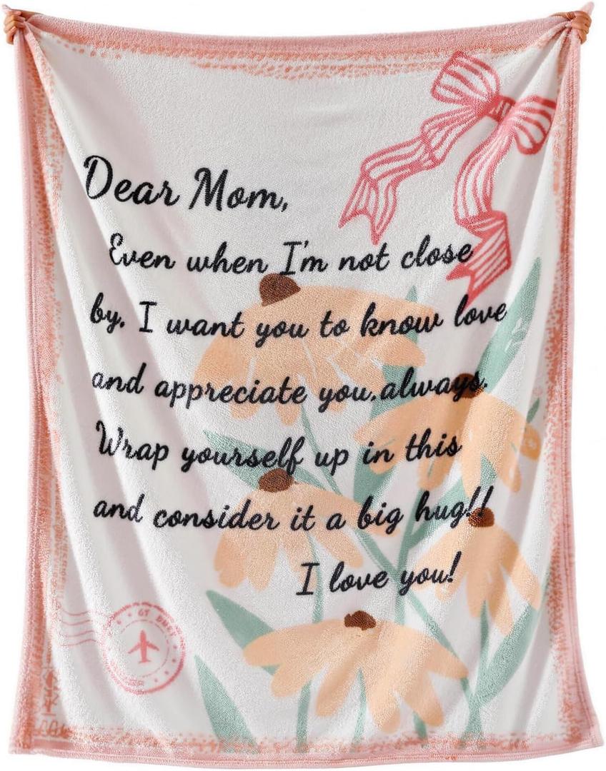 Geniospin Throw Blanket for Mom Birthday Gifts from Daughter Son, Dear Mom Blanket for Women's Day, Super Soft Flannel Throw Blanket for Couch Bed Sofa, Warm and Cozy