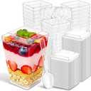 Ginkgo 100 Sets (300 Pieces) 5 oz Dessert Cups with Lids and Spoons, Clear Plastic Parfait Cups, Disposable Appetizer Cups for Pudding, Jello, Mousse, Ice Cream, Party & Catering Supplies