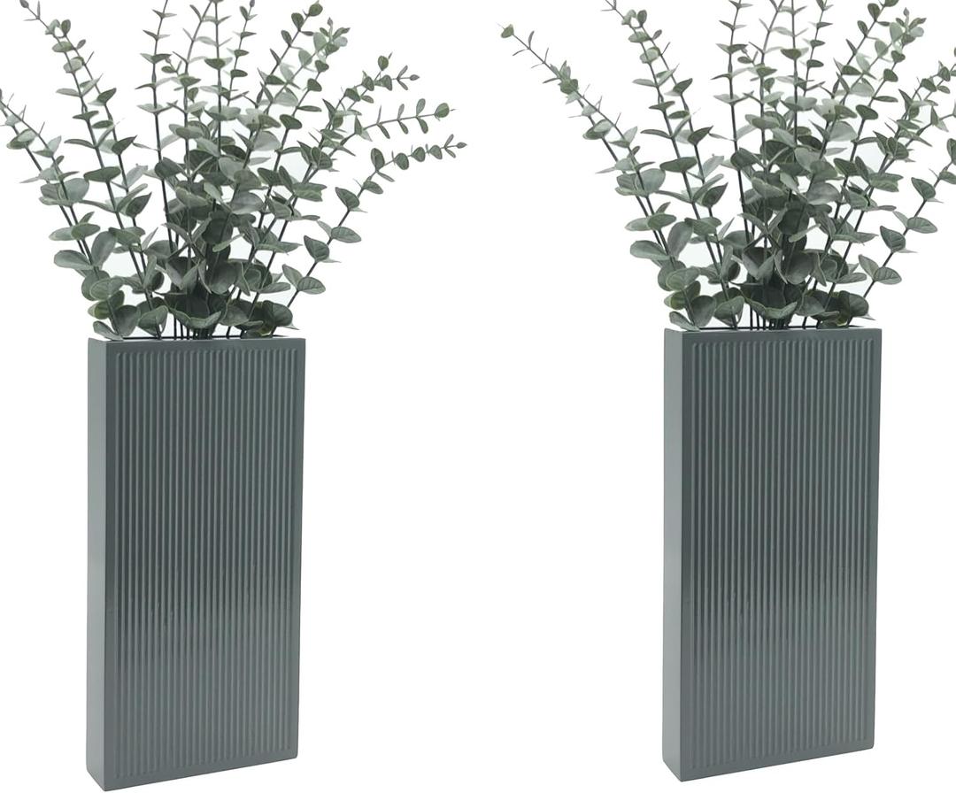 Wood Wall Planter Set of 2, Modern Wall Hanging Decor Pocket Planter for Greenery and Dried Flowers, Indoor Wood Hanging Vase (Gray)
