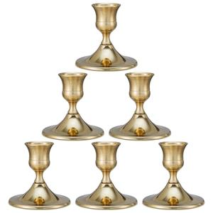 Taper Candle Stick Holder, 6PCS Brass Gold Candle Holders for Candlesticks, Vintage Metal Candlestick Holders for Dinner Room Table Centerpiece or Mantel Wedding Party Decor (6, Gold)