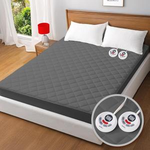 Heated Mattress Pad King,Dual Controller Electric Mattress Pad with Preheat Functions,Bed Warmer with 12 Heat Settings & 1-12 Hours Auto Shut Off, Machine Washable(78"x80",Grey) (Gray)