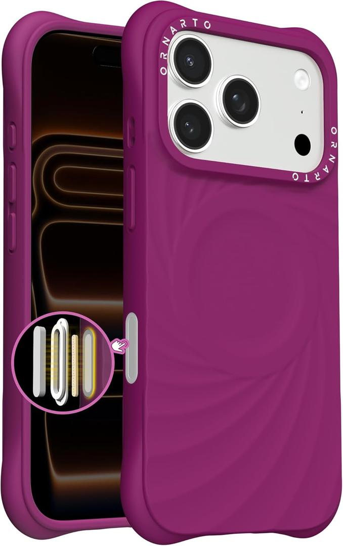 ORNARTO Vortuxe for iPhone 17 Pro Max Case 6.9" | 2X MIL-STD Protection | Camera Button Control | Compatible with MagSafe | Sleek Aesthetic Liquid Silicone Phone Cover | Fuchsia