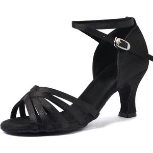 iCKER Women's Professional Latin Dance Shoes Satin Salsa Ballroom Wedding Dancing Shoes 2.4'' Heel 8.5 Black