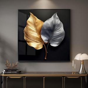 Framed Modern Elegant Wall Art, Black Gold and Silver Leaf Prints Paintings Artwork for Walls, Contemporary Luxury Picture for Bedroom, Dining Room, Lounge, Office, Living Room Wall Decor 24x24 In