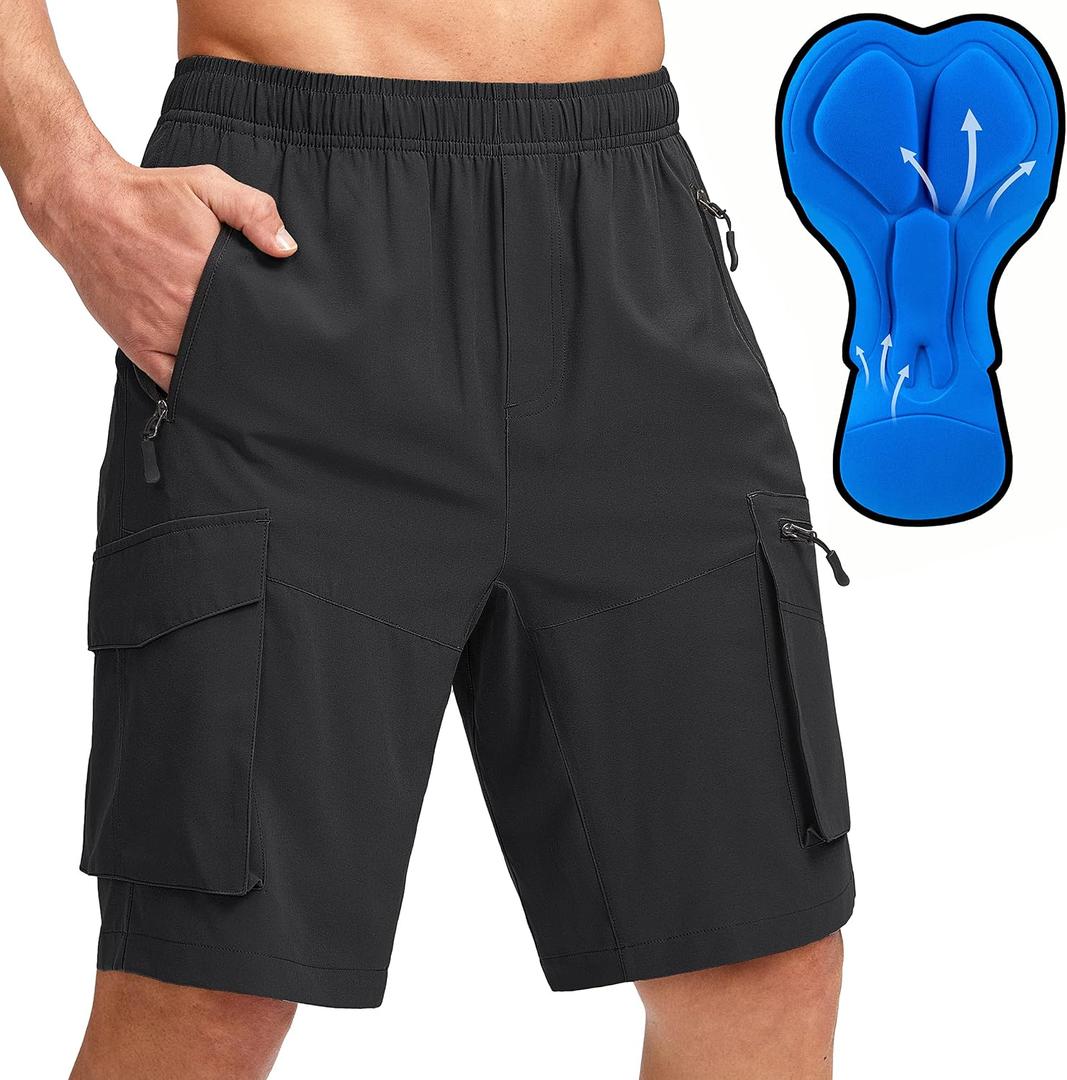 Men's Mountain Bike Shorts 3D Padded Lightweight Biking Riding Cycling Bicycle Loose-fit Biker Shorts Zipper Pockets Black X-Large