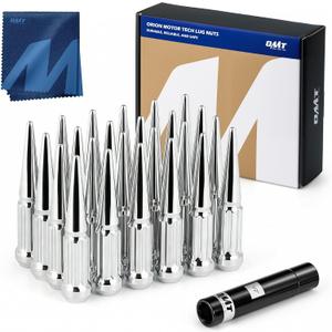 Orion Motor Tech 14x1.5 Lug Nuts Chrome 24 Piece, M14x1.5 Spike Lug Nuts Wheel Accessories Compatible with Chevy Ram Ford and GMC