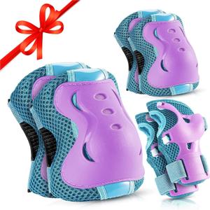 Knee Pads for Kids Roller-Skating - Adjustable Protective Gear Set Knee Elbow Pads Wrist Guards for Bike Cycling Skateboarding Scooter Gifts 3-7 / 8-14 Years Boys Girls (Small, Blue Purple)