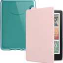 Case for 7" Kindle Paperwhite 12th Gen 2024 & Kindle Colorsoft Signature Edition, Clear Back Shell with PU Leather Cover, Auto Sleep/Wake, Sakura Pink
