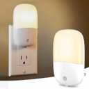 Dimmable Night Light Plug in with On/Off Switch, Auto Dusk to Dawn Sensor LED Nightlights, Adjustable Brightness (Warm White) for Bathroom, Hallway, Kids Room, Stairs (2 Pack)