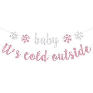 Baby It's Cold Outside Banner, A Little Snowflake is on the Way, Welcome Sweet Snowflake, Winter Girls Baby Shower Gender Reveal Party Decorations Pink Glitter