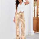 luvamia Striped Jeans for Women Wide Leg High Waisted Trendy Patch Pockets Stretchy Denim Pants Casual Trouser Jeans (Orange, L)