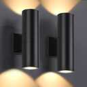 Outdoor Wall Lights 2 Packs, Integrated LED Cylinder Up Down 12W 2700K Modern Aluminum Light, Waterproof Exterior Light for Porch Patio Door (Black)