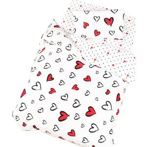 J-pinno Red Heart Cute Girls Cartoon Duvet Cover + Pillowcase Set, Zipper Closure, 100% Cotton, for Kids Crib Toddler Bedding Decoration Gift (Love, Crib 47" X 59")