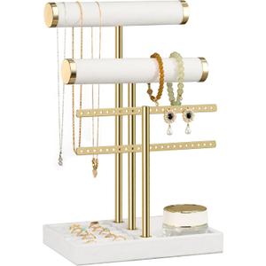 3 Tier Bracelet Holder Display - Detachable T Bar White Velvet Bracelet Holder, Jewelry Holder Organizer for Bracelet, Necklace, Earrings, Rings