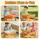 Lehoo Castle Sensory Table with Sensory Sand, Indoor Sensory Bin with Lid & 2.6lbs Play Sand, Construction Kit with 6 Alloy Trucks & Castle Molds, Sensory Toys for Toddler Boys and Girls