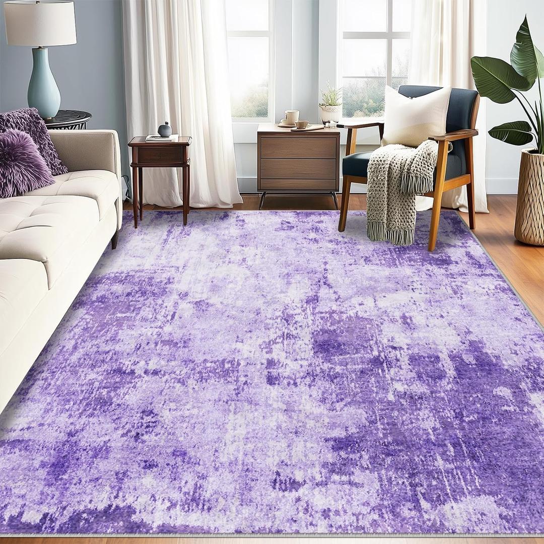 RELEANY Washable Area Rugs 10'x14 Non-Slip Modern Abstract Soft for Living Room Entryway Bedroom Kitchen, Print Pattern, Purple Gray Pink White