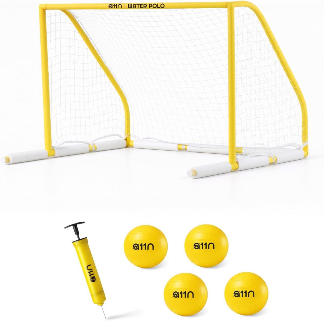 A11N Sports Floating Water Polo Goal Set – Large 4.7ft x 3.1ft Pool Net with 4 Balls – Fun Summer Backyard & Pool Game for Teens & Adults