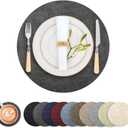 Round Faux Leather Placemats and Coasters, Set of 6, Reversible Heat Resistant Non-Slip Table Mats, Waterproof Wipeable Place Mats for Dining Table, Washable for Indoor & Outdoor (6, Dark Grey)