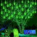 Kwaiffeo Green Christmas Lights, 24 Tubes Meteor Shower Lights(Equivalent to 3 Sets of 8-Tube) for Halloween Christmas Decorations Outdoor, Green Lights for Xmas St. Patrick's Day Party Tree, UL Plug