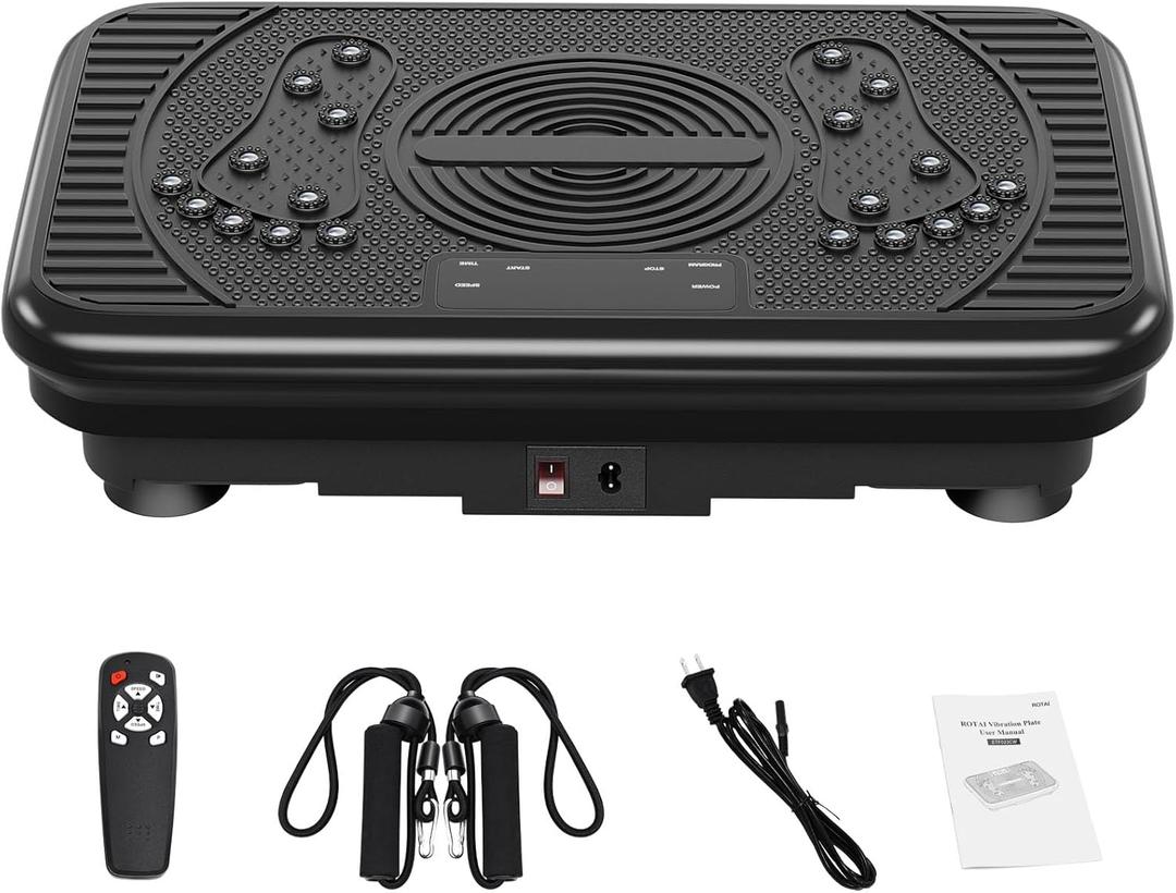 Vibration Plate Exercise Machine for Home Workout, Whole Body Vibration Platform for Lymphatic Support & Weight Loss Quiet Anti-Slip Fitness Plate with Remote Control Resistance Bands 330 LBS Capacity (Black)