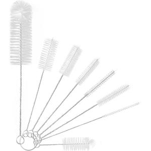 8 Pcs Bottle and Straw Cleaner, Long Deep Nylon Brush with Bendable Stainless Steel Flexible Handles for Bottles, Straws, Pipes, Wine Decanter, Sinks and Cup Cover (White)