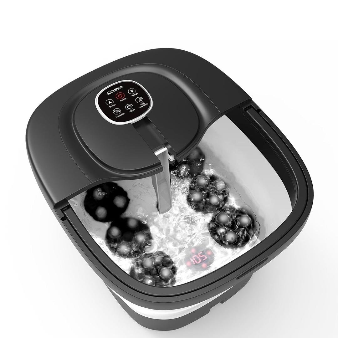 Foot Spa Bath Massager, Upgraded Foot Bath with Circulation Heat, Motorized Shiatsu Massage Balls, Pedicure Soaking Tub with Waves, Remote, Handle, Feet Stress Relief, Gifts