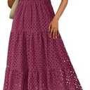 PRETTYGARDEN Womens 2025 Summer Maxi Dress Short Sleeve V Neck Hollow Out Eyelet A Line Long Flowy Beach Vacation Dresses. Size XXL.