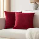 Pack of 2 Couch Throw Pillow Covers 20x20 Inch Fall Soft White Linen Pillow Covers for Sofa Living Room Solid Dyed Pillow Cases, Non-Shedding (Red, 18x18'')