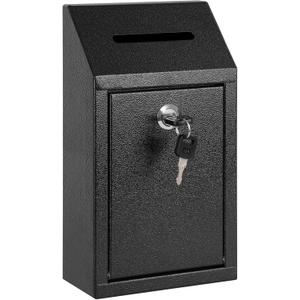 KYODOLED Money Cash Drop Box Wall Mount with Key, Metal Donation and Suggestion Box with Slot and Lock for Home, Farm or Office, Black, 10.24 x 5.7 x 2.95 Inch