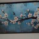 Large Zen Flowers Wall Art, Oversized Plum Blossom Pictures Wall Decor, Botanical Floral Canvas Prints Painting, Extra Blue Framed Artwork for Living Room Bedroom Office Bathroom Corridor Dining Room 36"x 24"