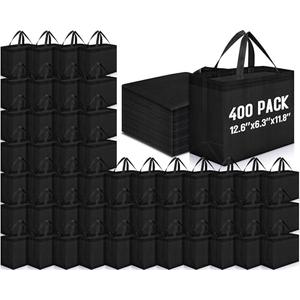 Windyun Reusable Grocery Bags Large Non Woven Shopping Bags with Handles Foldable Portable Tote Bulk, 12.6 x 11.8 x 6.3 Inch(100 Pcs, Navy Blue)