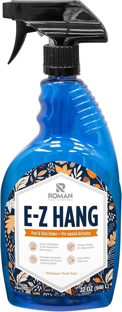 Romans E-Z Hang Peel & Stick Wallpaper Helper, Clear, Non-Staining, 32 Fluid Ounces
