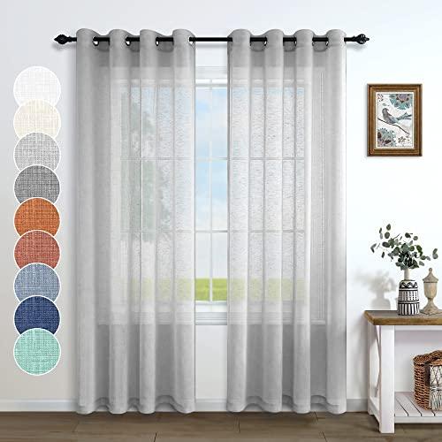 Gray Sheer Curtains 96 Inches Long for Living Room 2 Panels Grommet Woven Textured Voile Drapes Flowy Lightweight Floor Length Curtains for Dining Room Bedroom Sliding Glass Door 52x96 Inch Light Grey