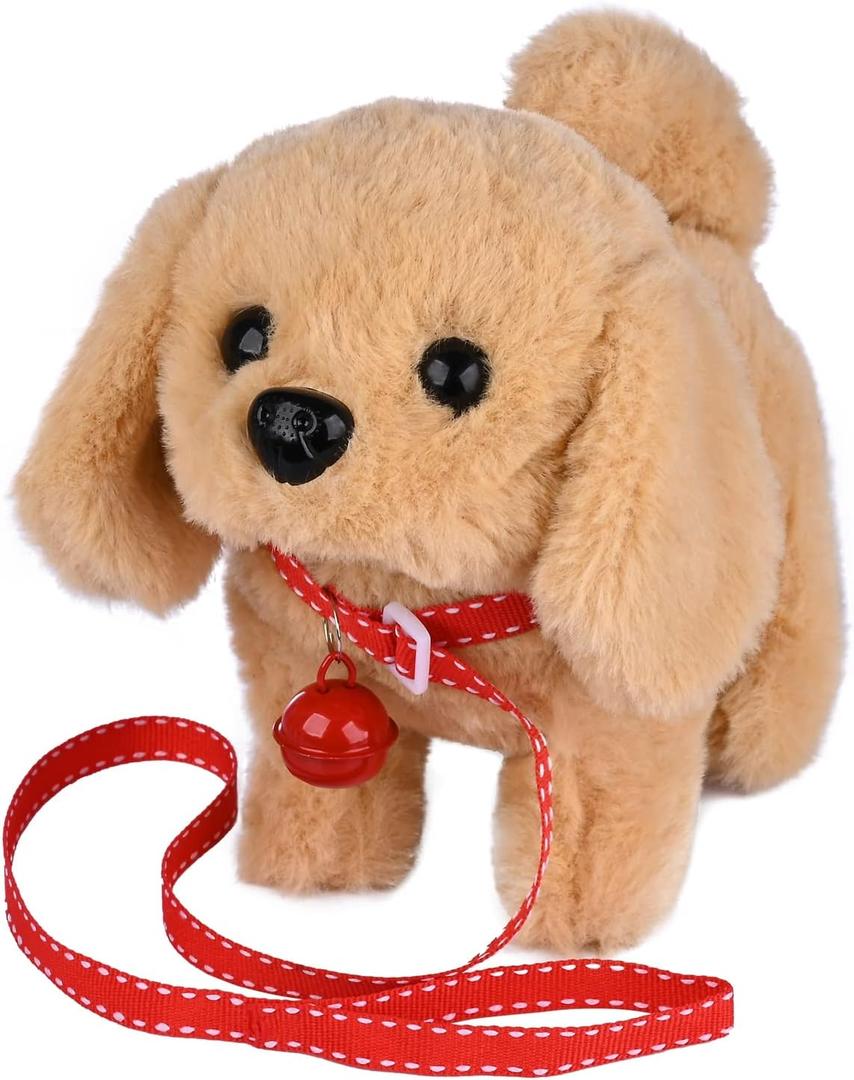 WorWoder Plush Golden Retriever Toy Puppy Electronic Interactive Pet Dog - Walking, Barking, Tail Wagging, Stretching Companion Animal for Kids (Golden Dog)