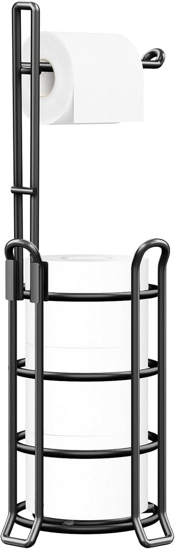 TomCare Toilet Paper Holder Toilet Paper Stand and Dispenser for 3 Spare Rolls Metal Wire Free-Standing Toilet Tissue Paper Roll Storage Shelf Bathroom Accessories Storage Organizer Black