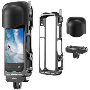 Rszfnjxry 360 X4 Aluminium Protective Quick Release Cage Case,Quick Release Mount and Silicone Lens Guards Cap Compatible with Insta360 X4 (Bundle 3)