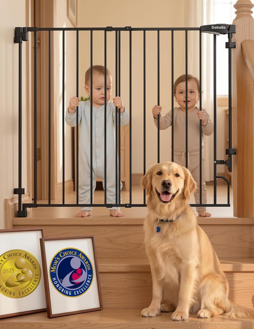Babelio Removable & No Bottom Bar Baby Gate, 29-43", 36" H Hardware Mounted (Drill Needed)| Wide Walk-Thru| Auto-Close Safety Dog/Pet Gate for Stairs & Doorways (Black)