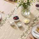 Artoid Mode Daisy Floral Beige Apricot Shaped Gauze Embroidery Table Runner 120 Inch 10FT, Tulle Spring Summer Kitchen Dining Table Decor for Home Party