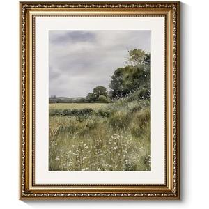 ARPEOTCY Vintage Gold Framed Wall Art, 13x16 inch Farmhouse Meadow Landscape Country Paintings Home Decor, Moody Rustic Victorian Wall Decor for Living Room, Canvas Prints Antique Pictures Frame (The Frame Is Damaged)