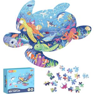 ELX 153 Piece Sea Turtle Jigsaw Puzzle for Kids 4-10, Seaworld Floor Puzzle for Preschool Learning (21.42 X 16.42 in)