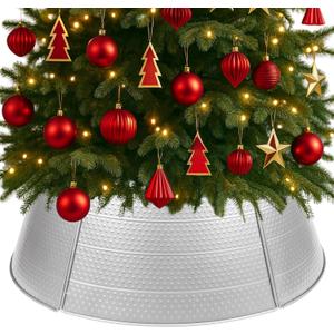 Bribay Silver Metal Christmas Tree Collar, 28 Inch 5 Panel Tree Collar Base Stand for Artificial Trees, Perfect for Xmas Tree Base Cover Decoration