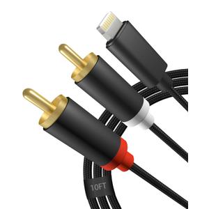 [Apple MFi Certified] Lightning to RCA Cable Audio Aux Adapter2-Male Y Splitter Aux Cord Compatible with iPhone 14 13 12 11 Pro XS XR X 8 7 for Amplifier, Car, Home Theater, Speaker and More (10FT)