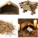 Wooden Jesus Manger Scenes Christmas Nativity Stable with Raphia Grass Christmas Decoration Mini Manger Holy Family Nativity Scene Xmas Home Table Desk Decor