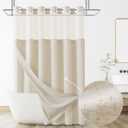 No Hooks Linen Textured Shower Curtain with Snap-in Fabric Liner Set,Beige Hotel Luxury Decor Shower Curtains for Bathroom with See Through Top Window,Water Resistant Fabric,72Wx75W,Cream